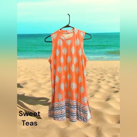 Sweet Teas by Pink Rose X-Large tunic top sleeveless pink blue floral pattern - Picture 1 of 7